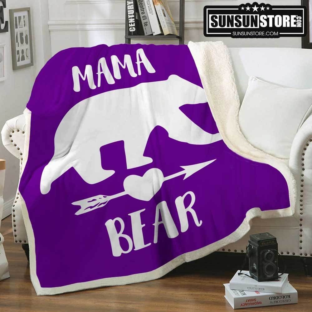 Mama Bear Purple Sherpa Fleece Blanket