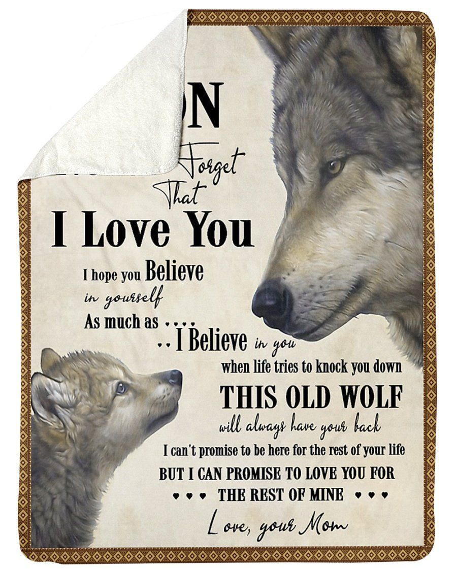 Mama To Son Fleece Blanket This Old Wolf Will Have Your Back Sherpa Blanket
