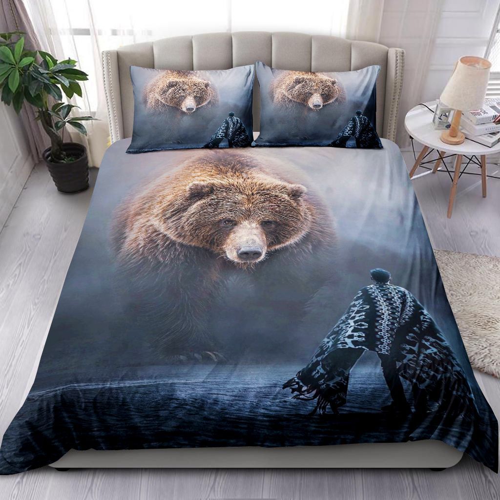 Man And Wild Bear Bedding Set