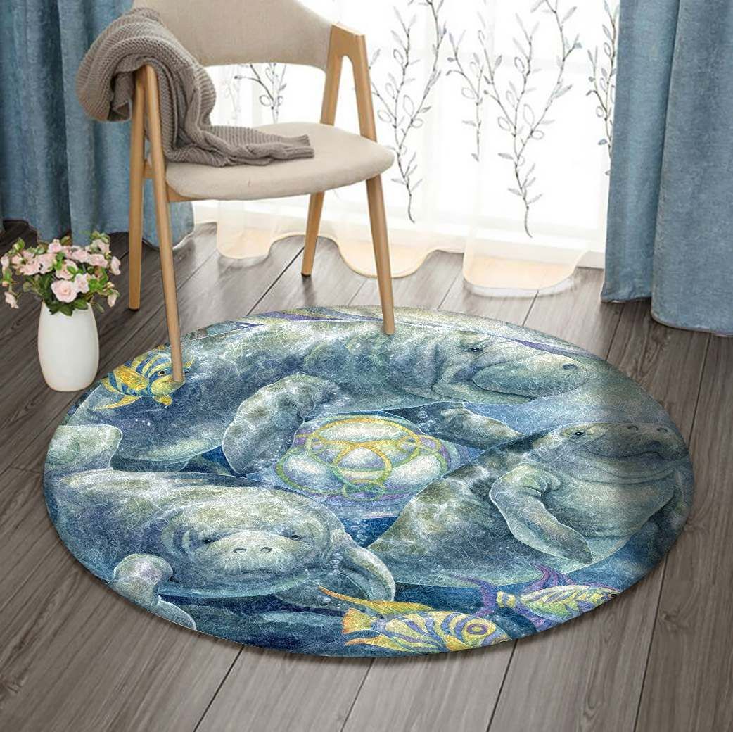 Manatee And Fish Round Carpet