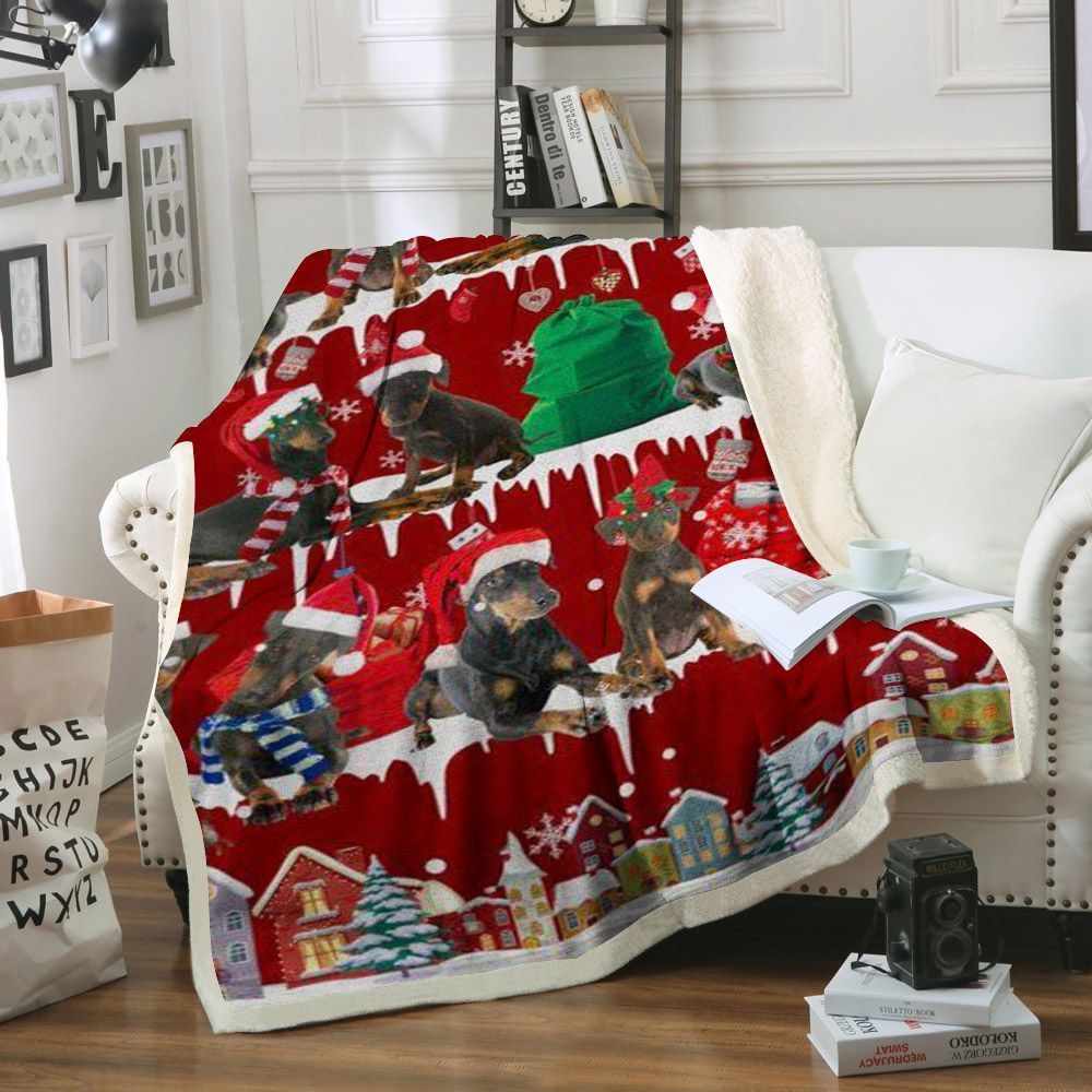Manchester Terrier Snow Christmas Sherpa Fleece Blanket