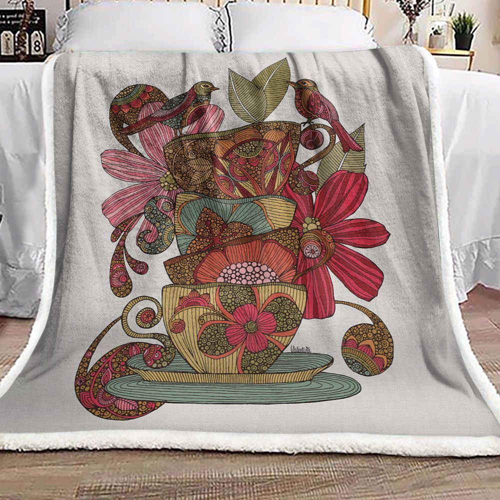 Mandala Bird And Flower Sherpa Fleece Blanket