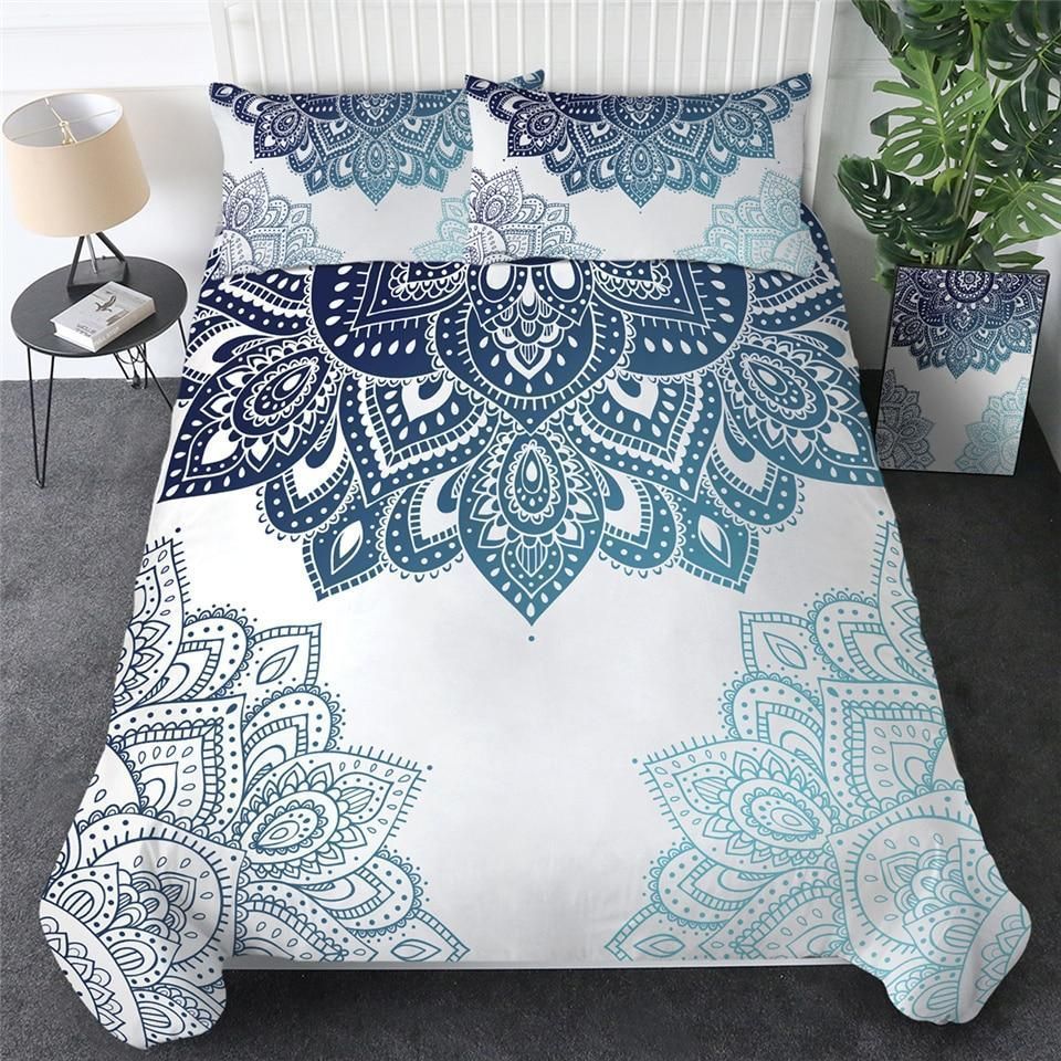 Mandala Blue And White Bedding Set