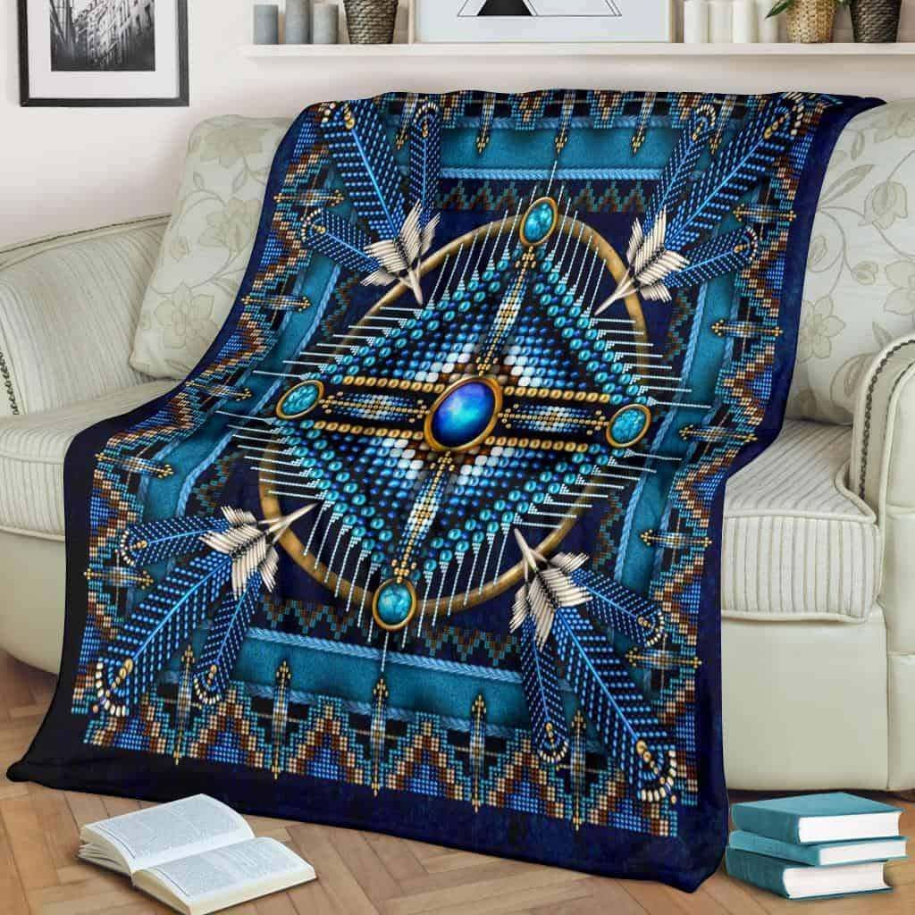 Mandala Blue Pattern Native American Design Sherpa Fleece Blanket