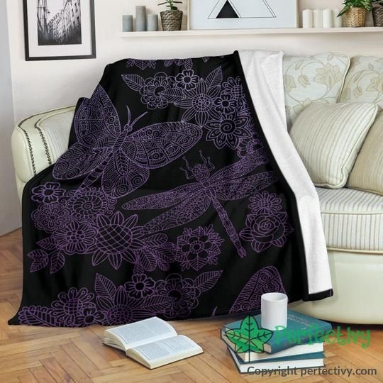 Mandala Butterfly And Dragonfly Sherpa Fleece Blanket