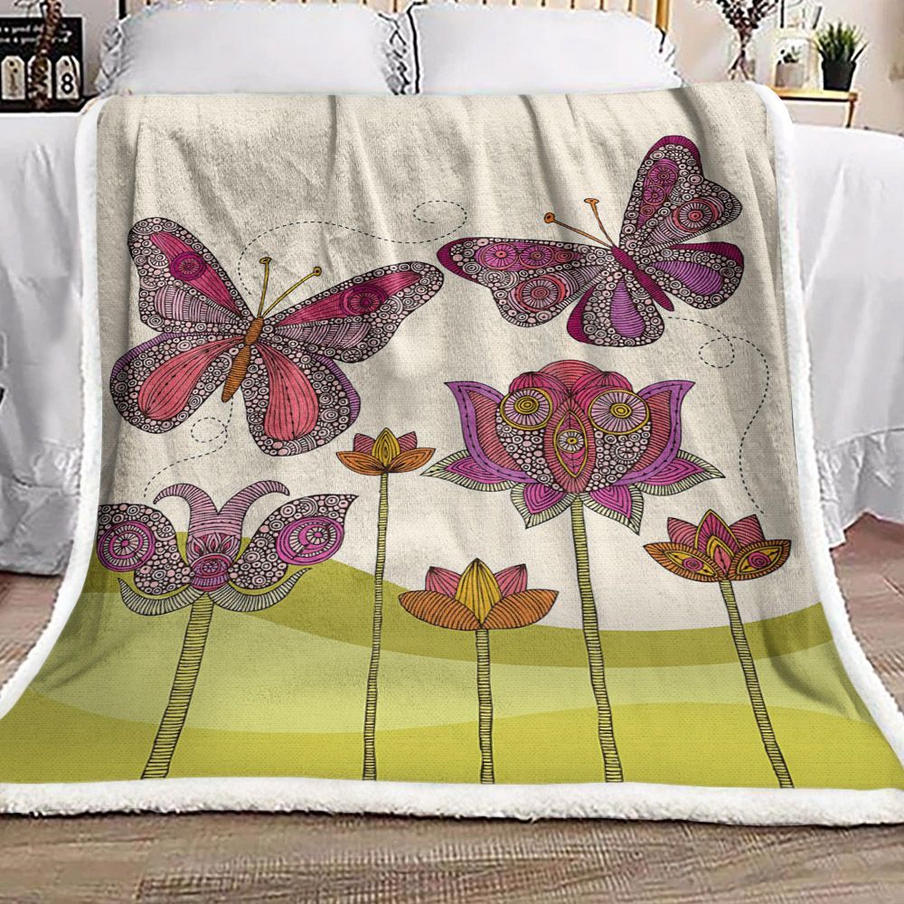 Mandala Butterfly Flower Sherpa Fleece Blanket