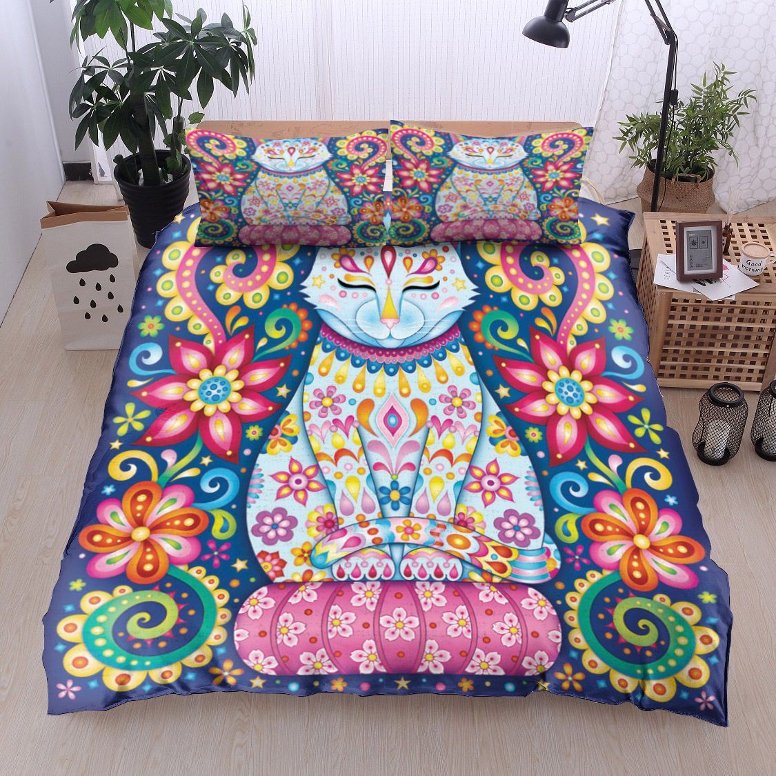 Mandala Cat Flower Bedding Set