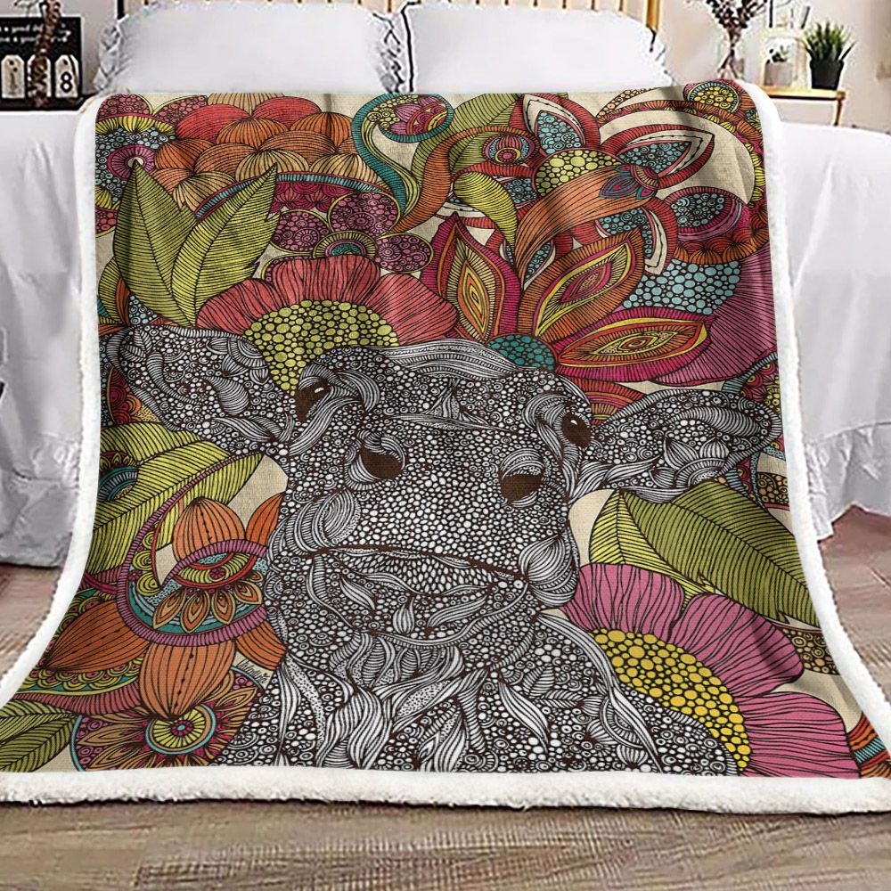 Mandala Cow And Flower Sherpa Fleece Blanket