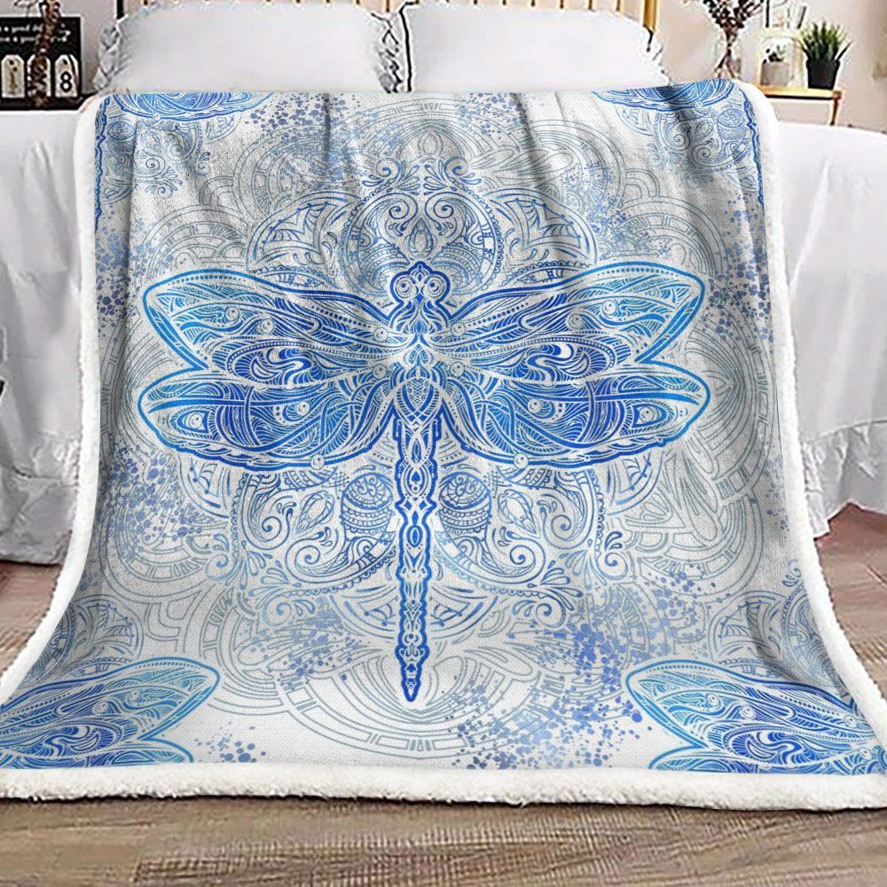 Mandala Dragonfly Sherpa Fleece Blanket