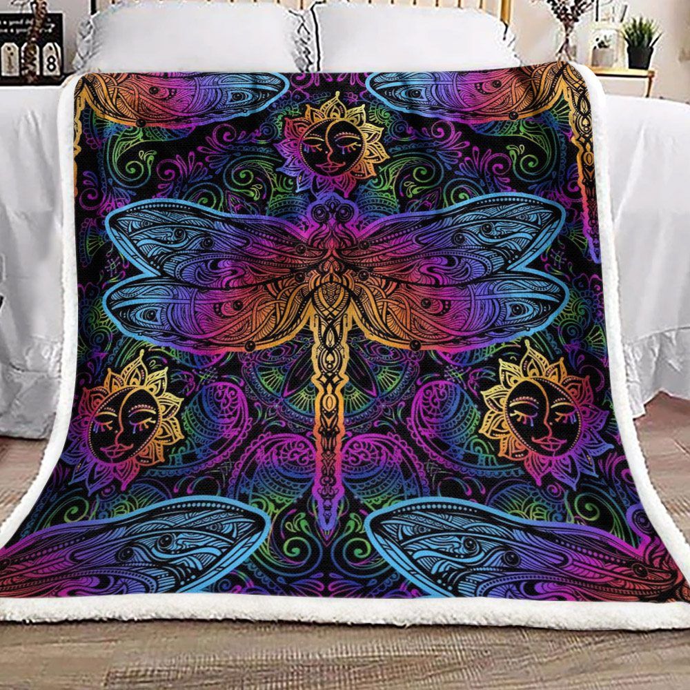 Mandala Dragonfly Sherpa Fleece Blanket