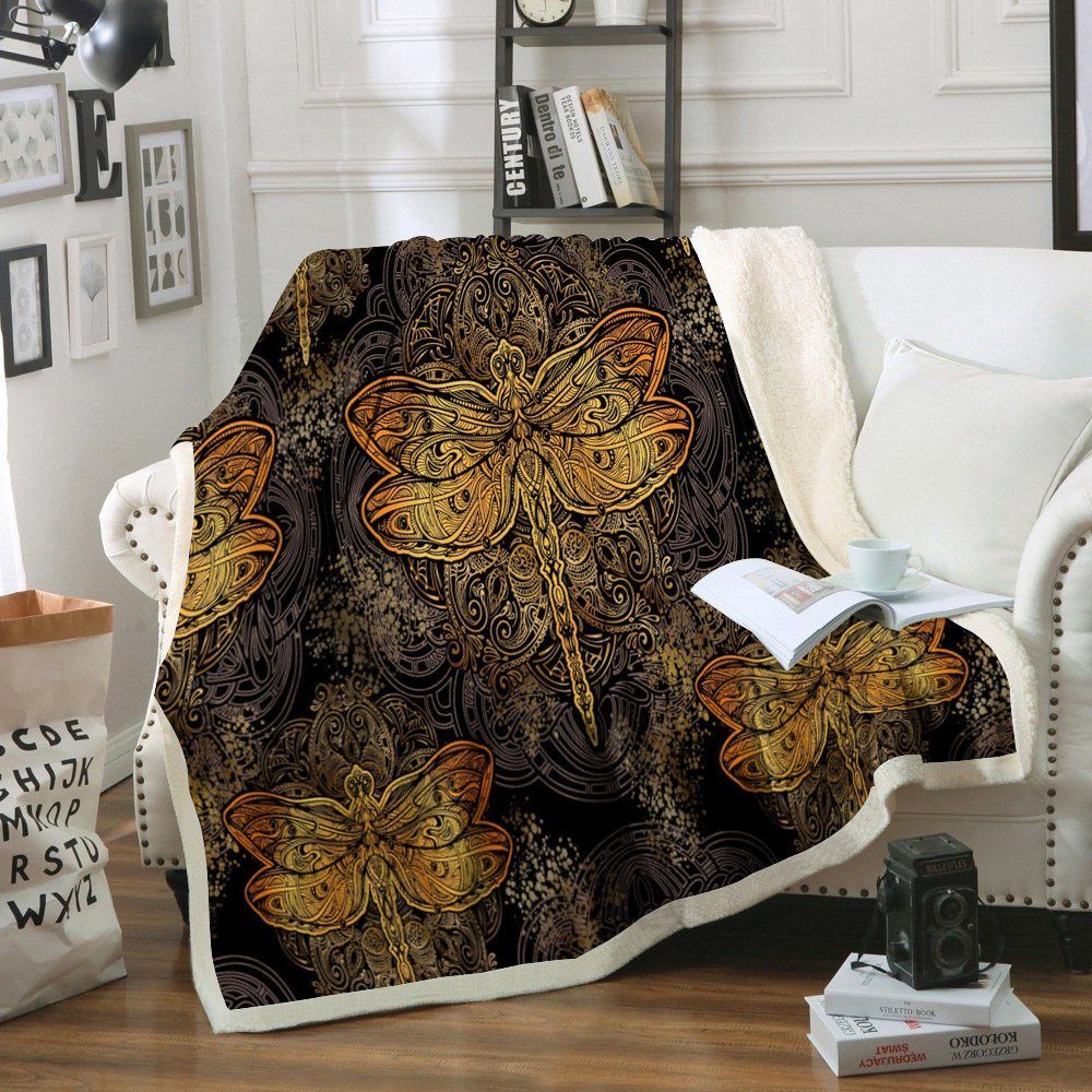 Mandala Dragonfly Sherpa Fleece Blanket