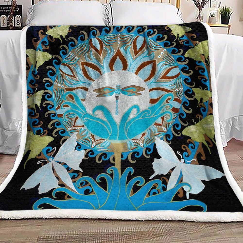 Mandala Dragonfly Butterfly Sherpa Fleece Blanket