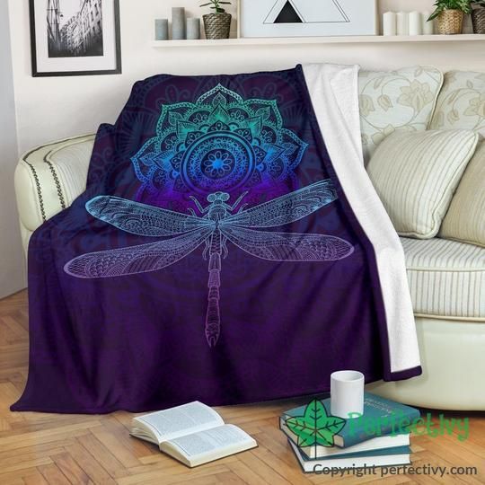 Mandala Dragonfly Sherpa Fleece Blanket