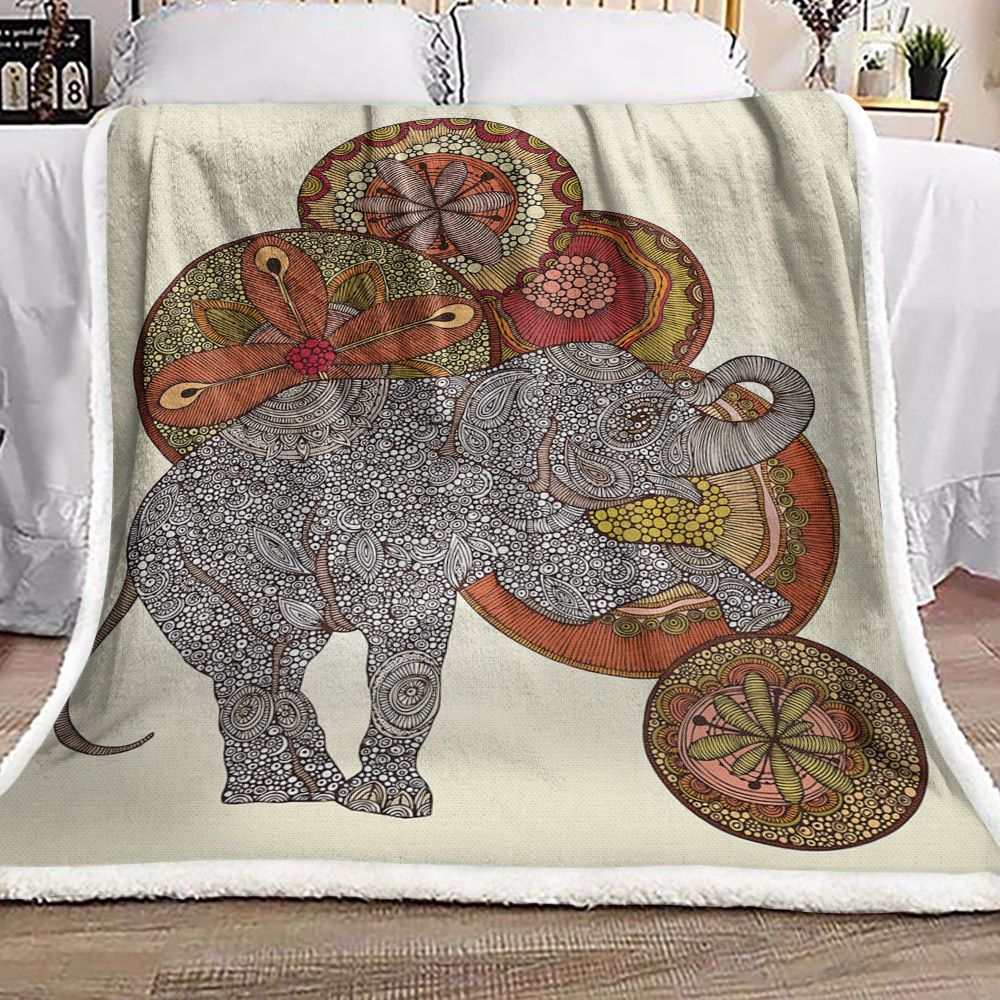Mandala Elephant Sherpa Fleece Blanket