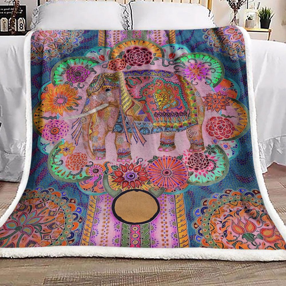 Mandala Elephant Sherpa Fleece Blanket