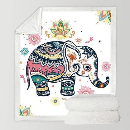 Mandala Elephant Sherpa Fleece Blanket
