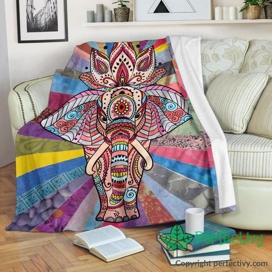 Mandala Elephant Sherpa Fleece Blanket