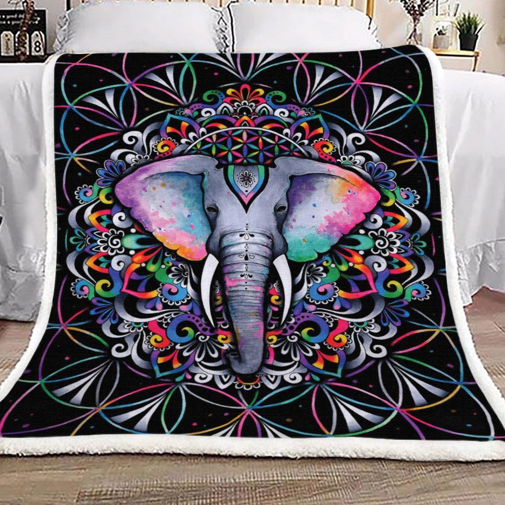Mandala Elephant Sherpa Fleece Blanket