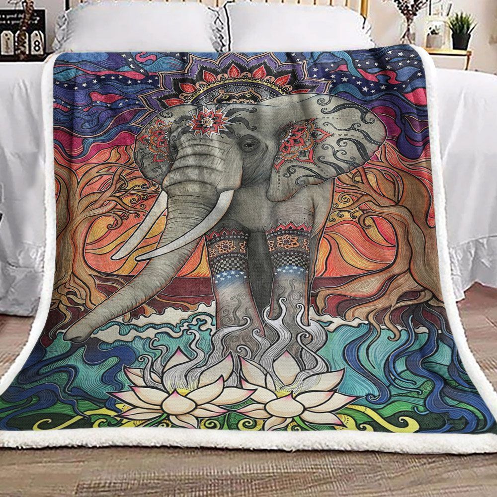 Mandala Elephant Sherpa Fleece Blanket