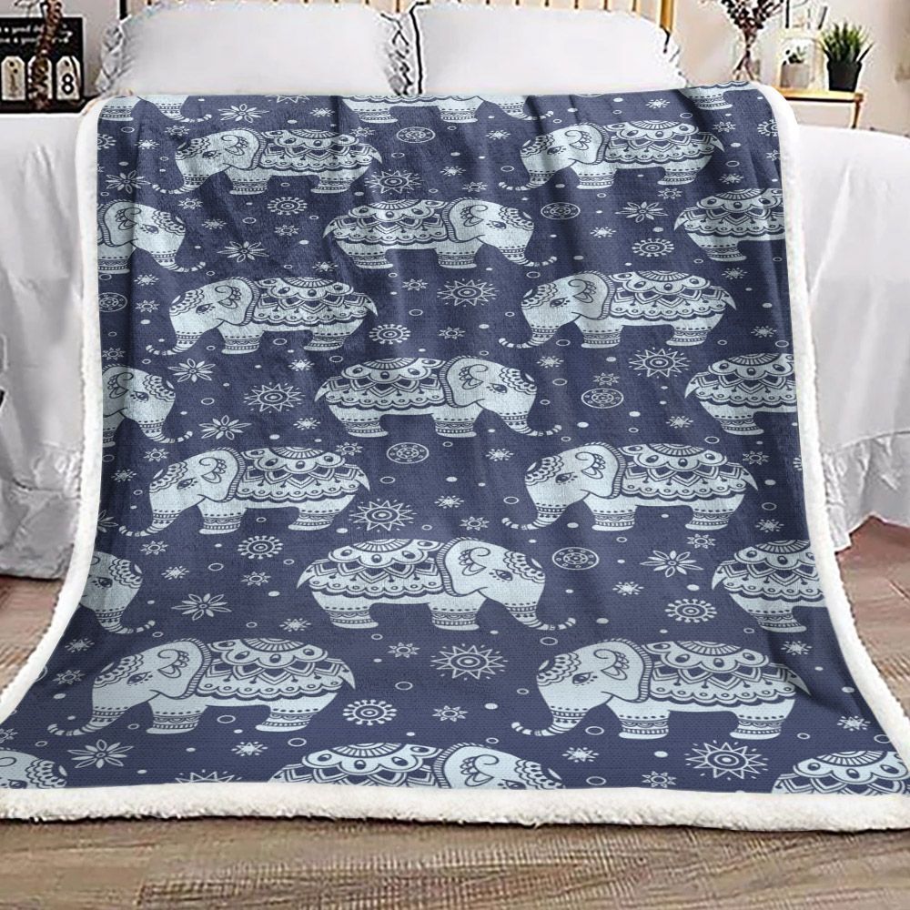 Mandala Elephant Sherpa Fleece Blanket