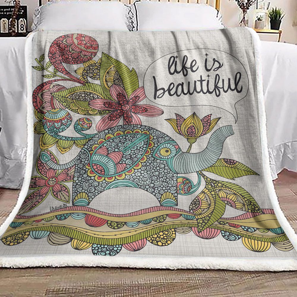 Mandala Elephant Flower Sherpa Fleece Blanket