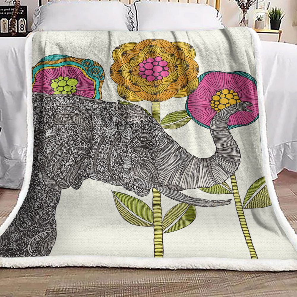 Mandala Elephant Flower Sherpa Fleece Blanket