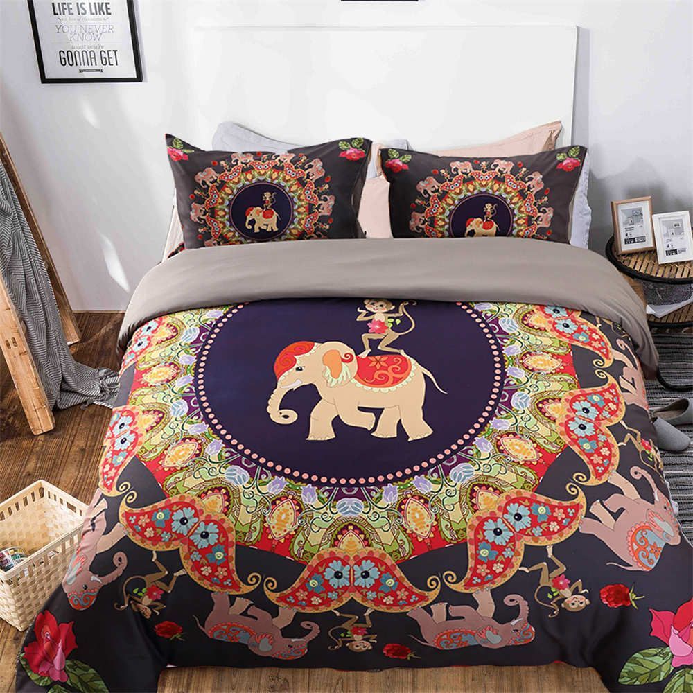 Mandala Elephant Monkey Bedding Set