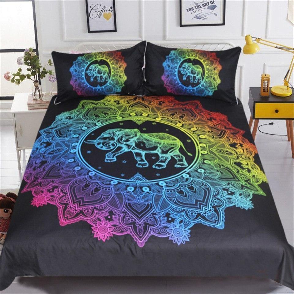 Mandala Elephant Rainbow Colored Bedding Set