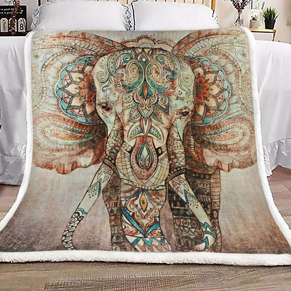 Mandala Elephant Sherpa Fleece Blanket