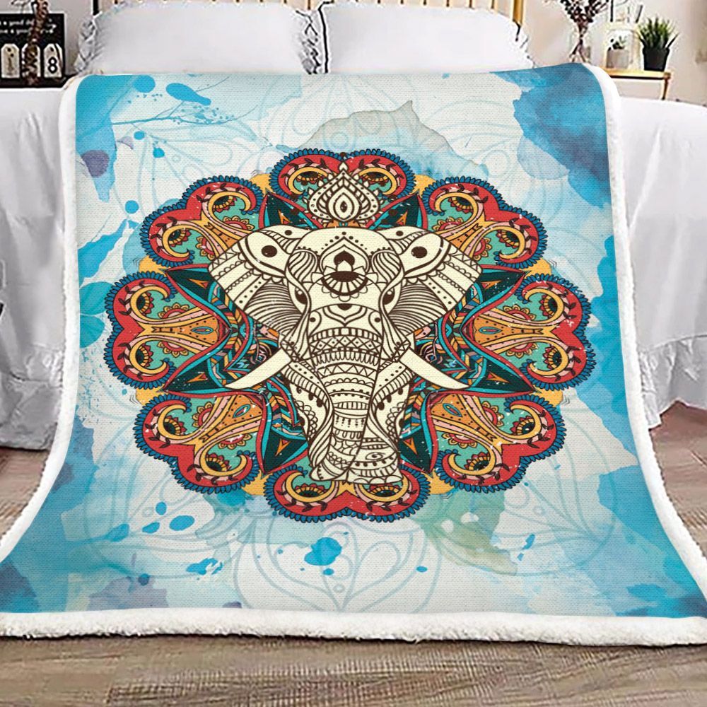 Mandala Elephant Sherpa Fleece Blanket
