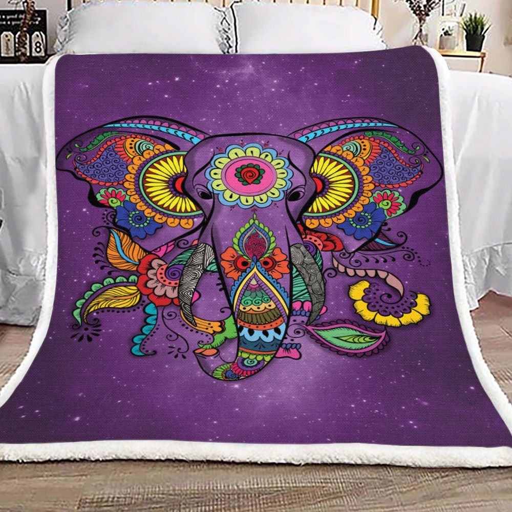 Mandala Elephant Sherpa Fleece Blanket