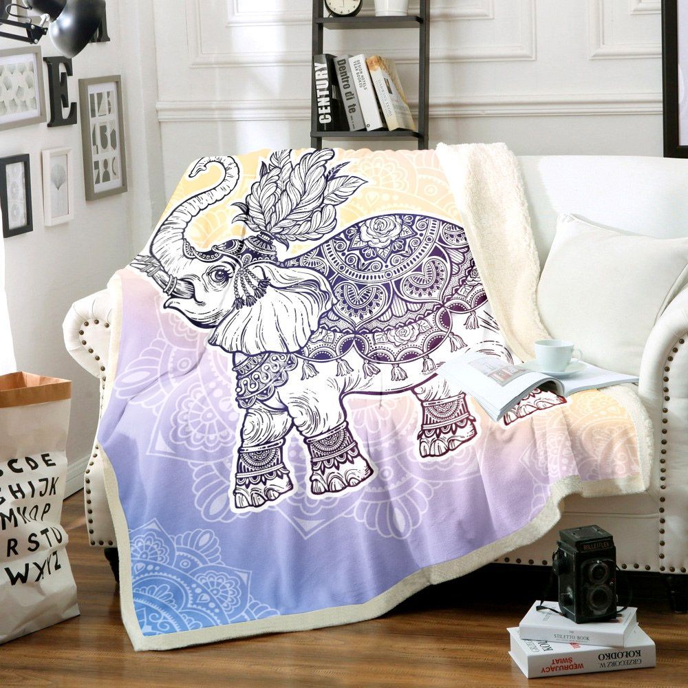 Mandala Elephant Sherpa Fleece Blanket