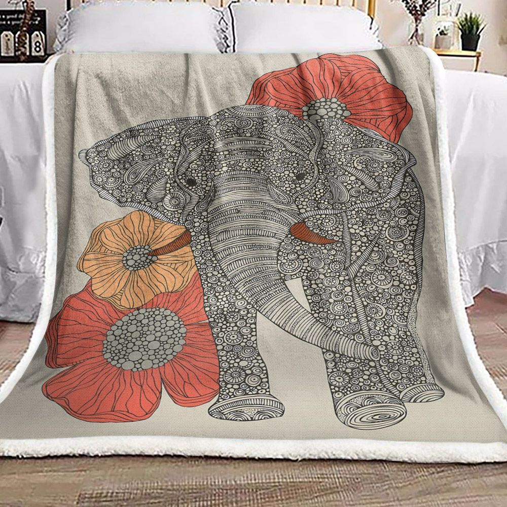 Mandala Elephants Sherpa Fleece Blanket