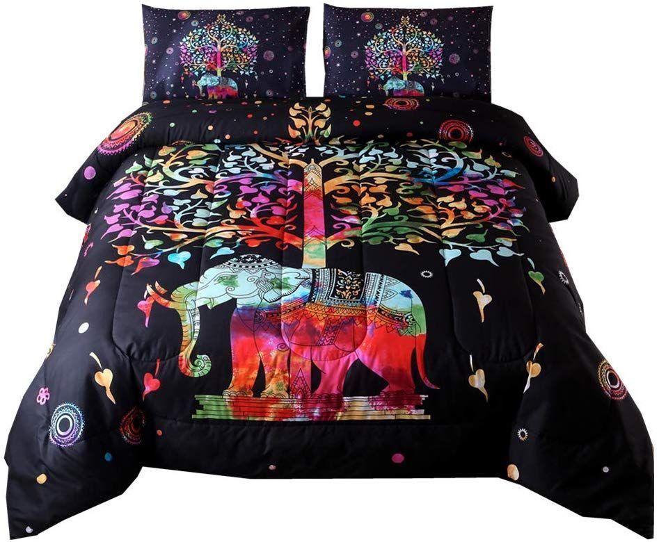 Mandala Exotic Multi Elephant Pattern With Tree Boho Bedding Set