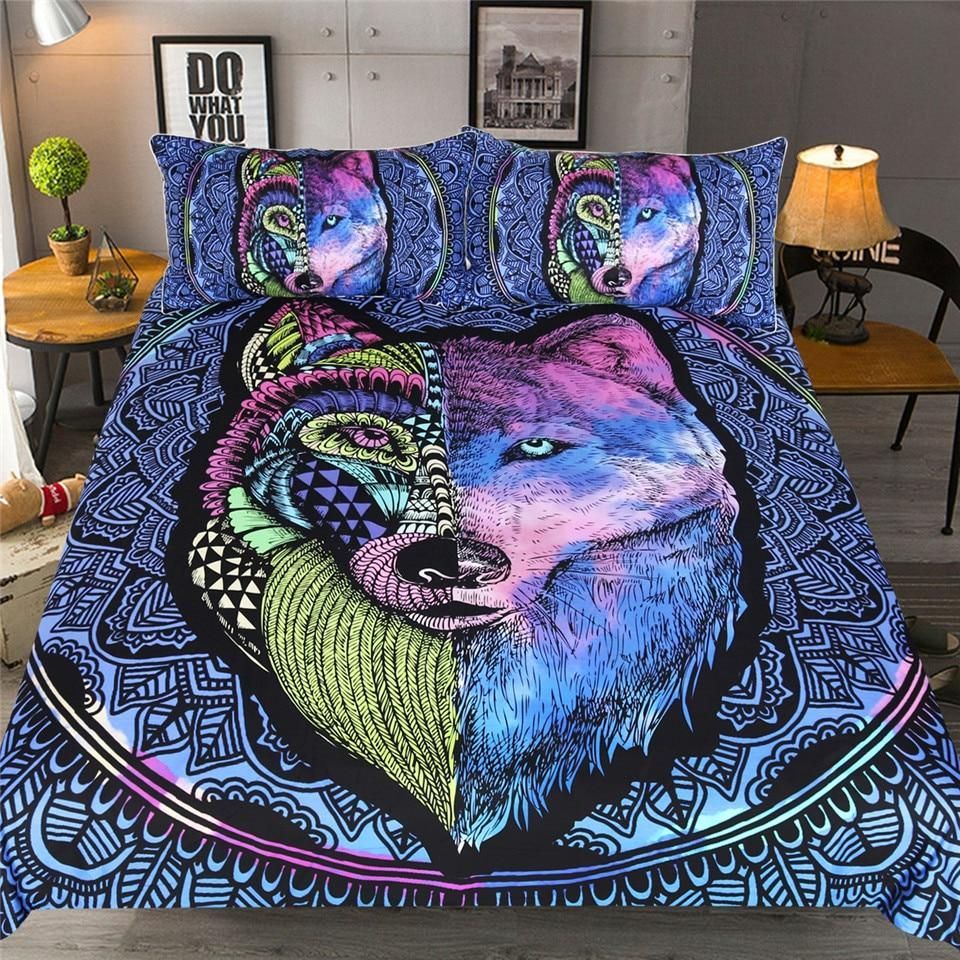 Mandala Flower Wolf Bedding Set