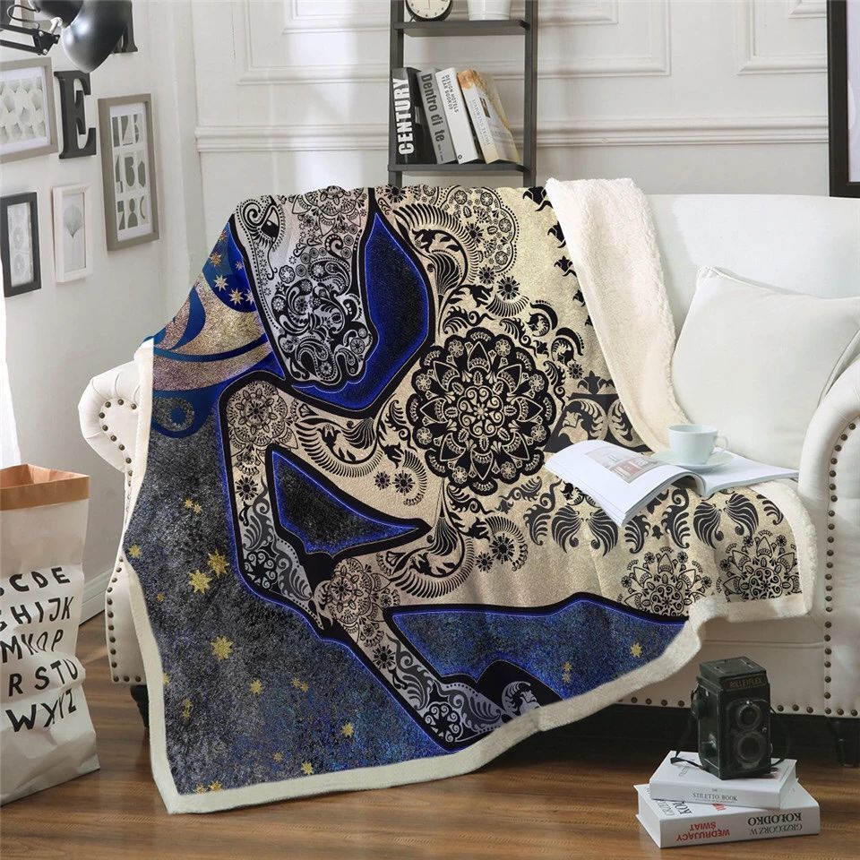 Mandala Flowers Unicorn Sherpa Fleece Blanket