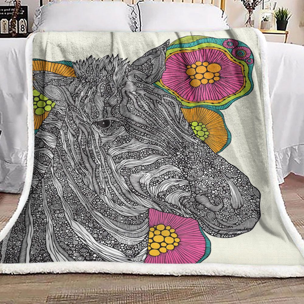 Mandala Horse Flower Sherpa Fleece Blanket