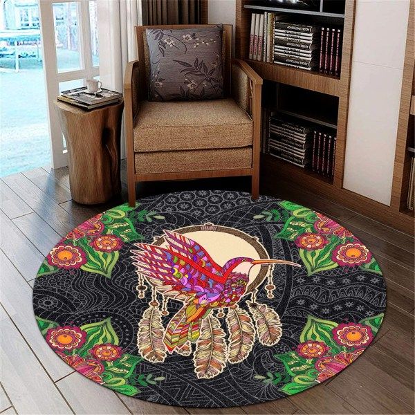 Mandala Hummingbird Round Carpet