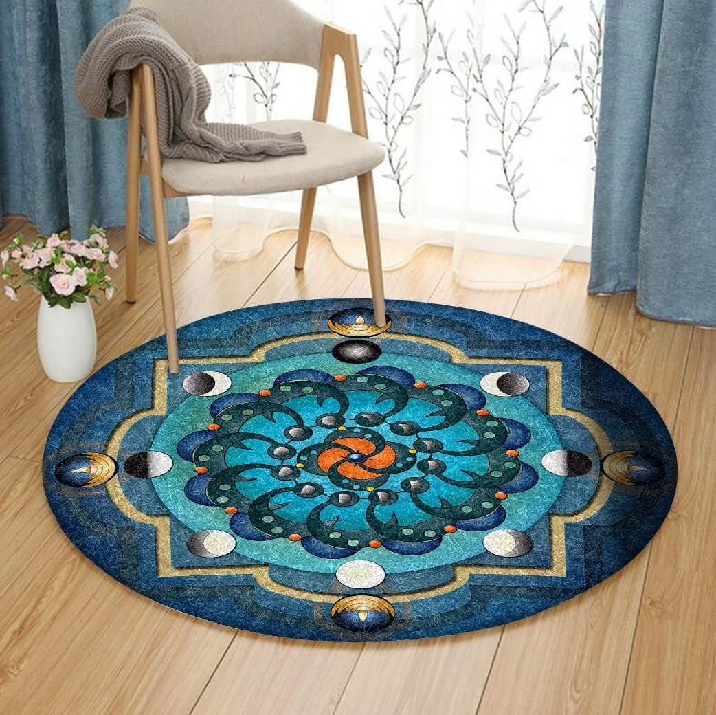 Mandala Moon Phases Round Carpet
