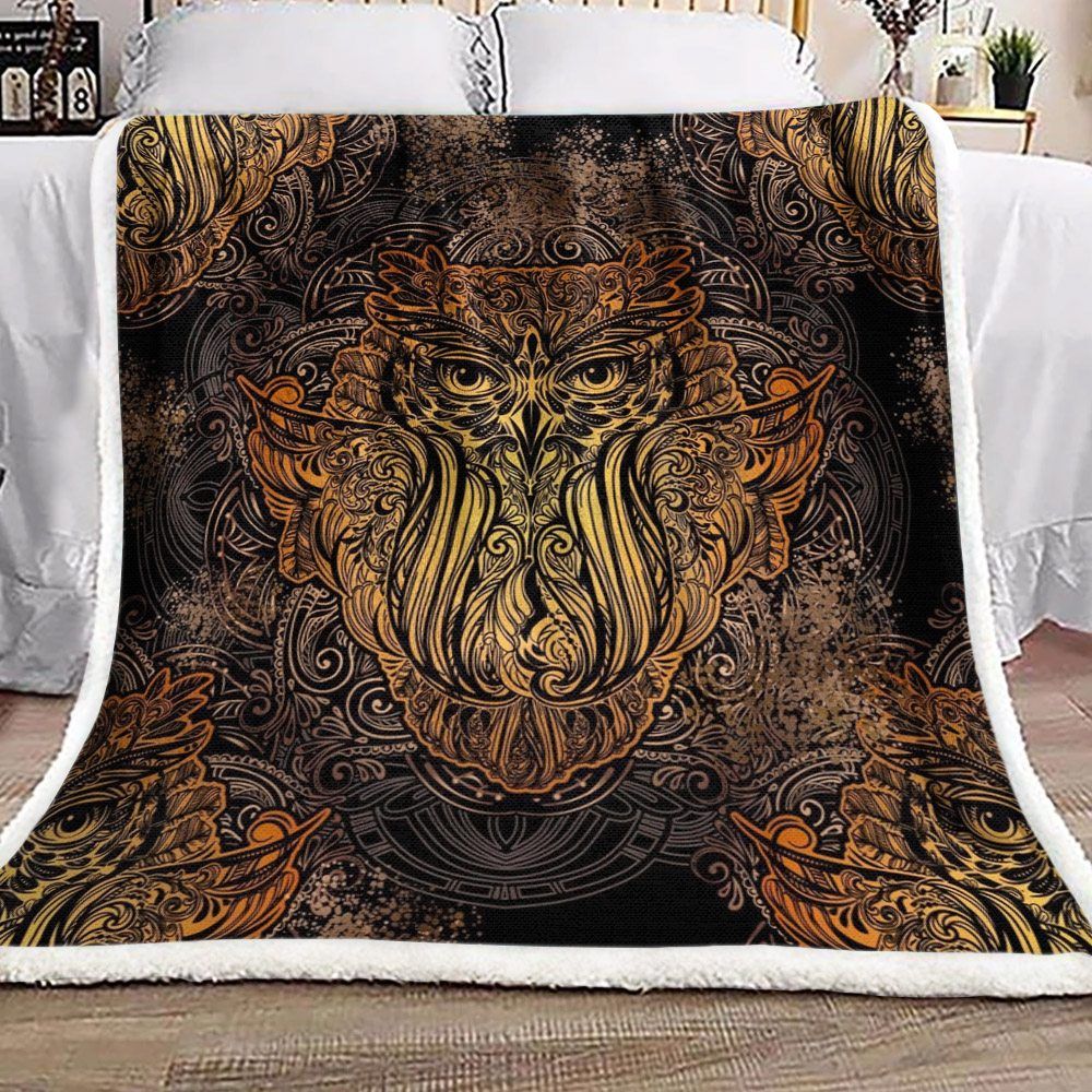 Mandala Owl Sherpa Fleece Blanket