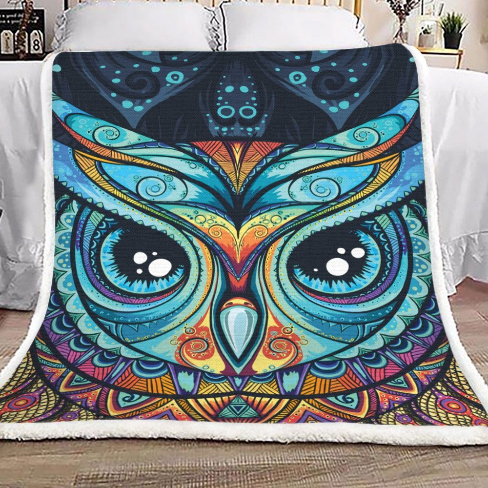 Mandala Owl Sherpa Fleece Blanket
