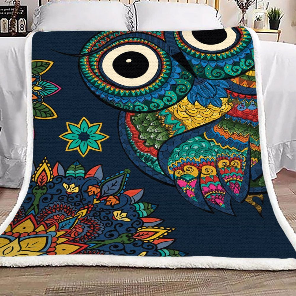 Mandala Owl Sherpa Fleece Blanket