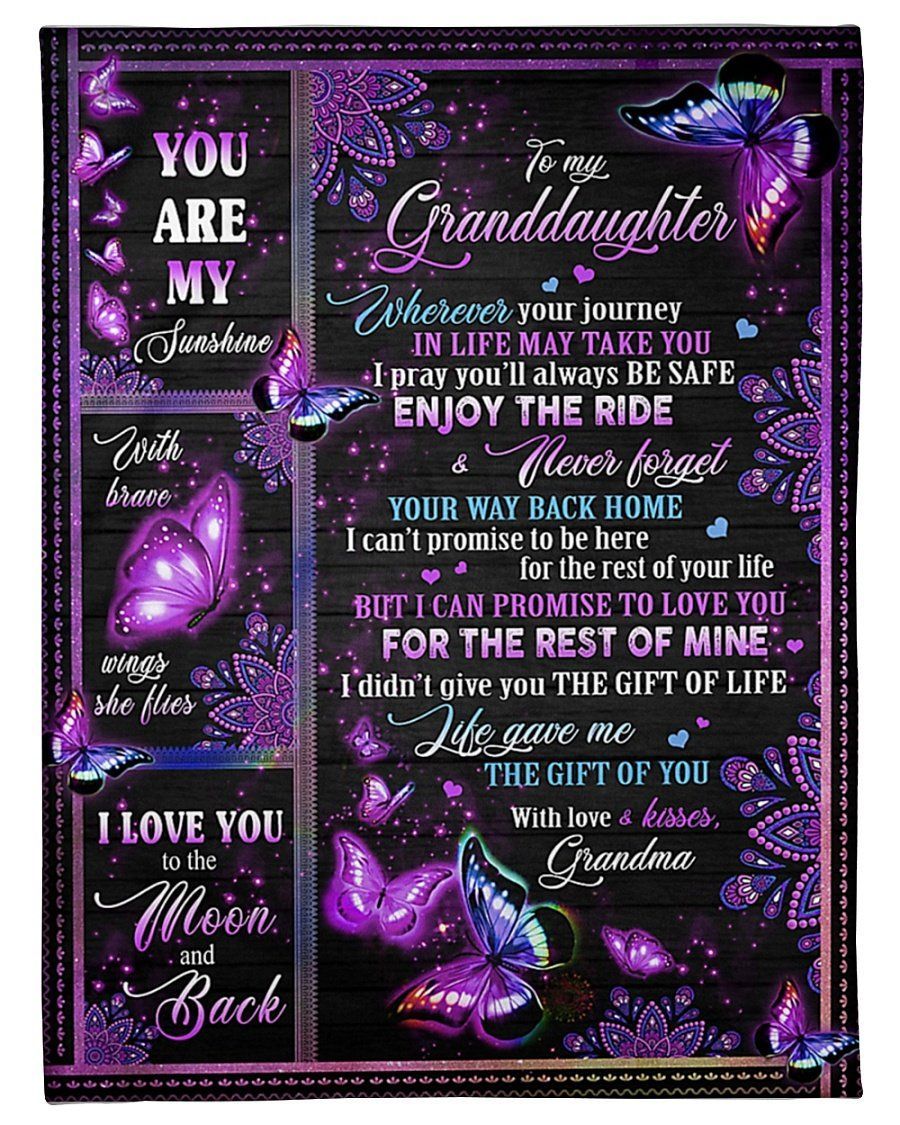 Mandala Pattern With Purple Butterflies Enjoy The Ride Grandma To Granddaughter Fleece Blanket Fleece Blanket