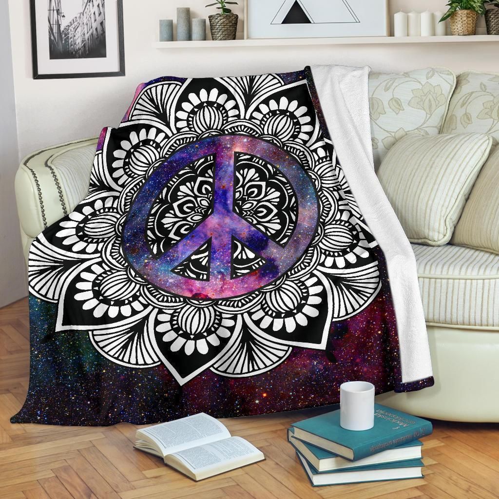 Mandala Peace Hippie Symbol Printed Fleece Blanket