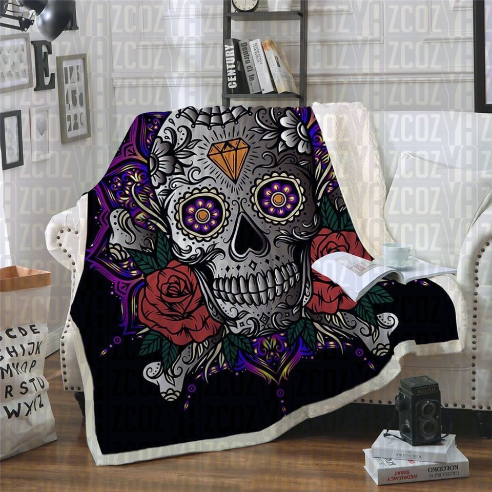 Mandala Sugar Skull Sherpa Fleece Blanket