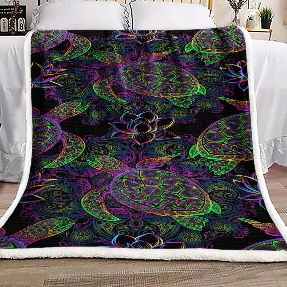 Mandala Turtle Lotus Sherpa Fleece Blanket