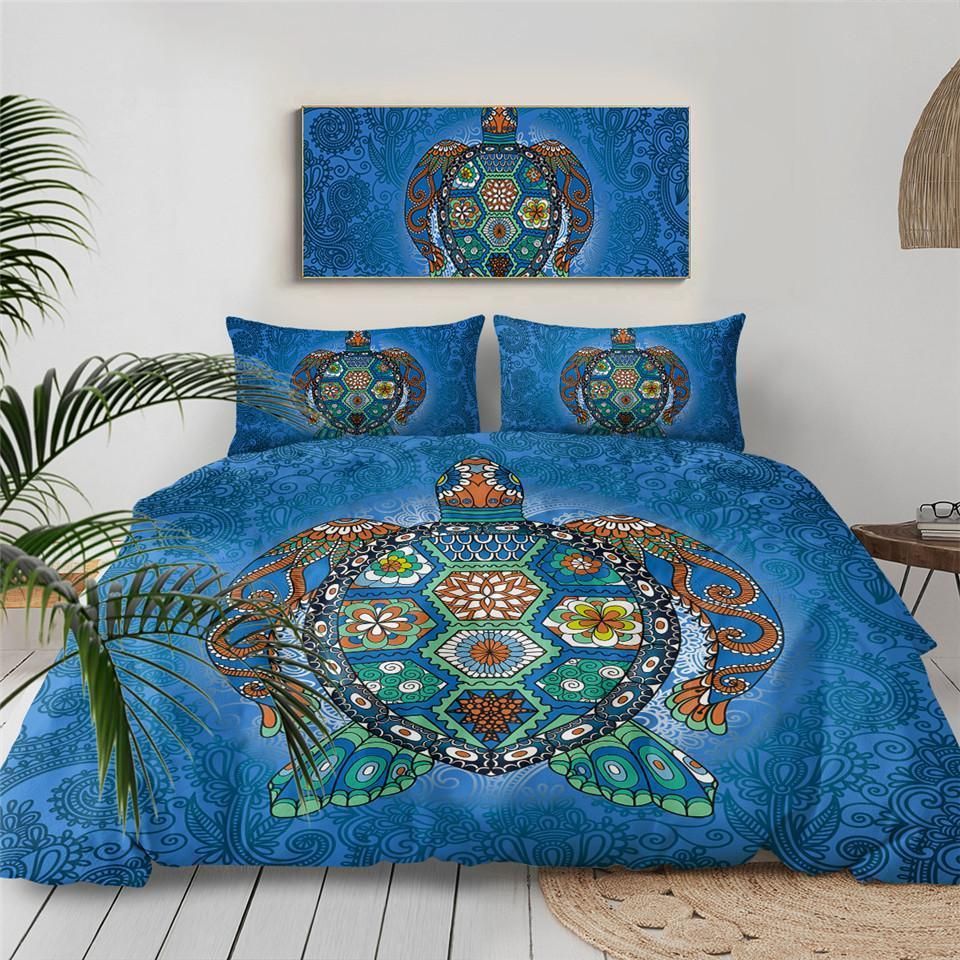 Mandala Turtles Blue Bedding Set