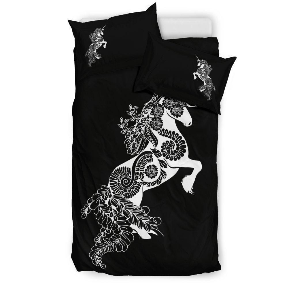 Mandala Unicorn Black Bedding Set