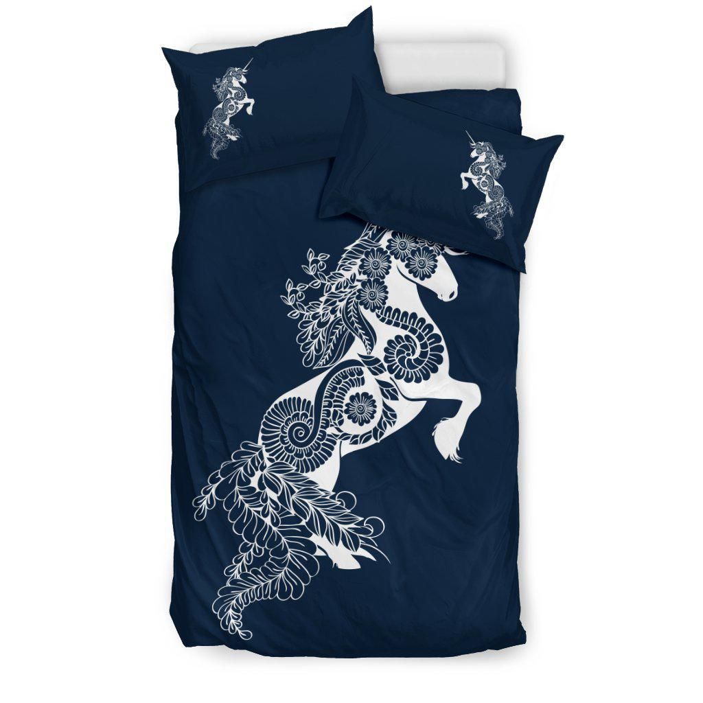 Mandala Unicorn Navy Blue Bedding Set