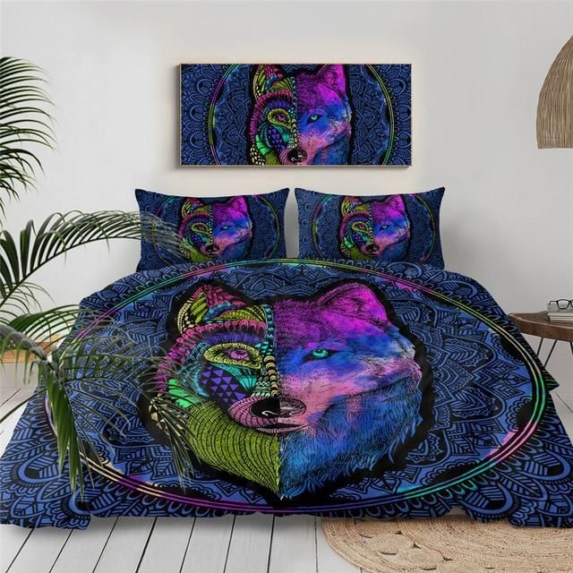 Mandala Wolf Face Bedding Set